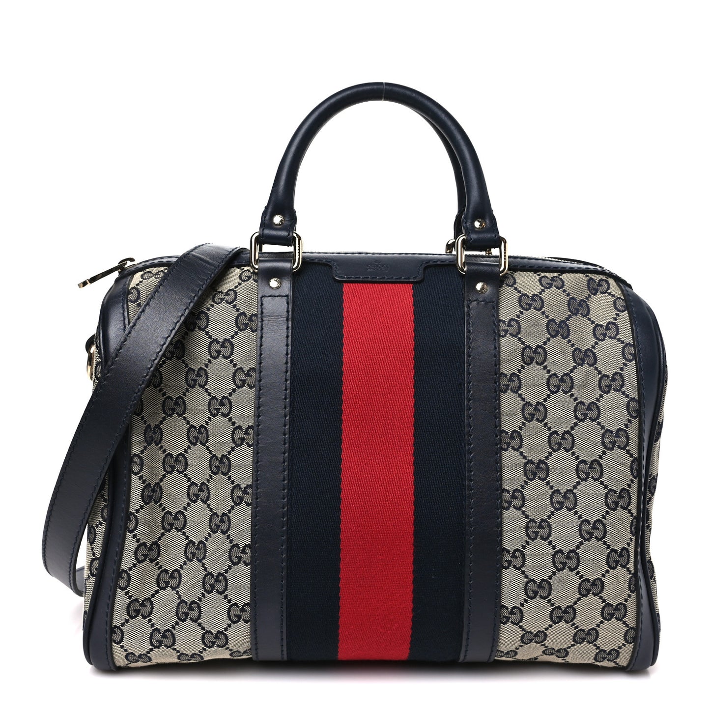 Monogram Selleria Calfskin Vintage Web Medium Boston Beige Blue