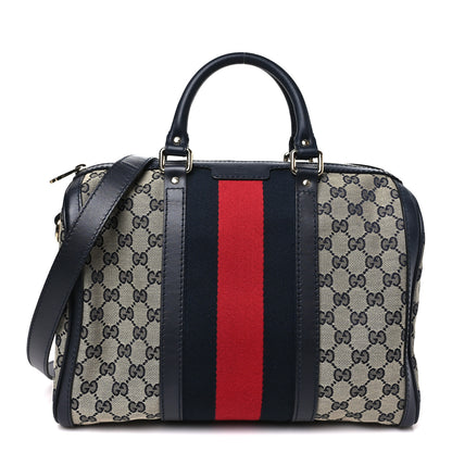 Gucci Monogram Selleria Calfskin Vintage Web Medium Boston Beige Blue 1 of 10