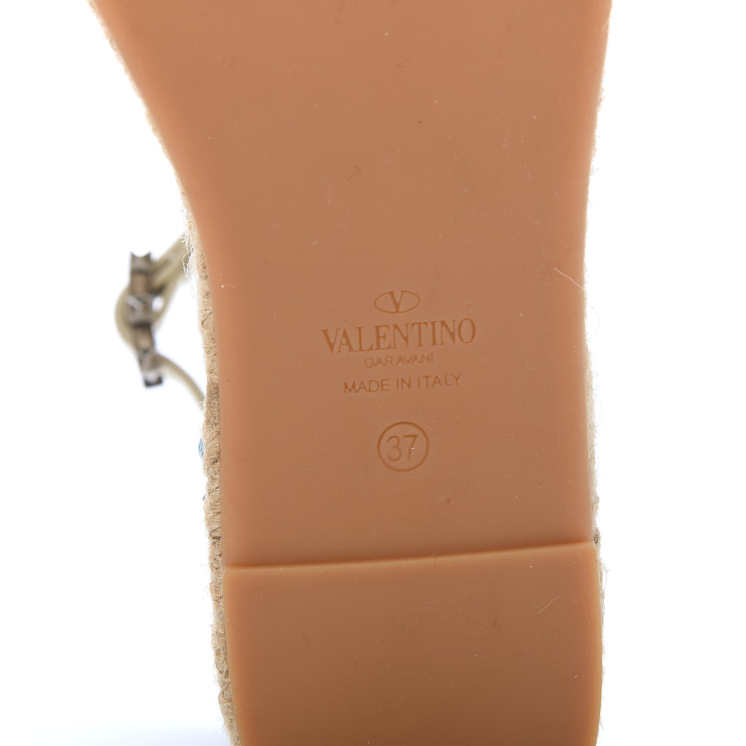 Valentino Garavani Grained Calfskin Turquoise Rockstud Rolling Ankle Wrap Espadrille 20mm Flats 37 Light Ivory Natural 6 of 8