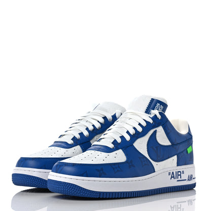 Louis Vuitton X NIKE AIR FORCE 1 Calfskin Monogram Mens Sneakers 9.5 Blue 3 of 9