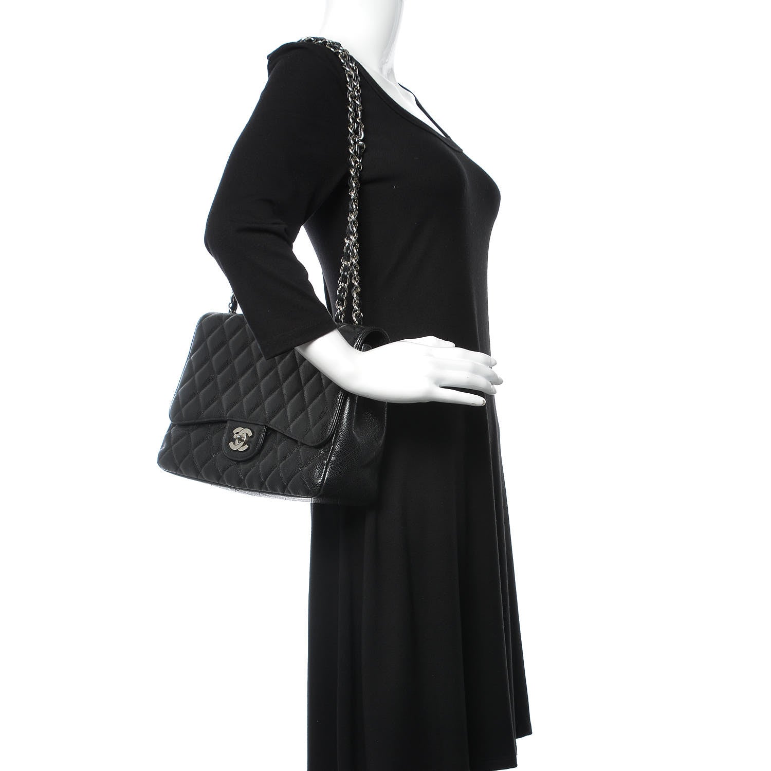 Chanel Caviar Quilted Jumbo Single Flap Black 2 of 13