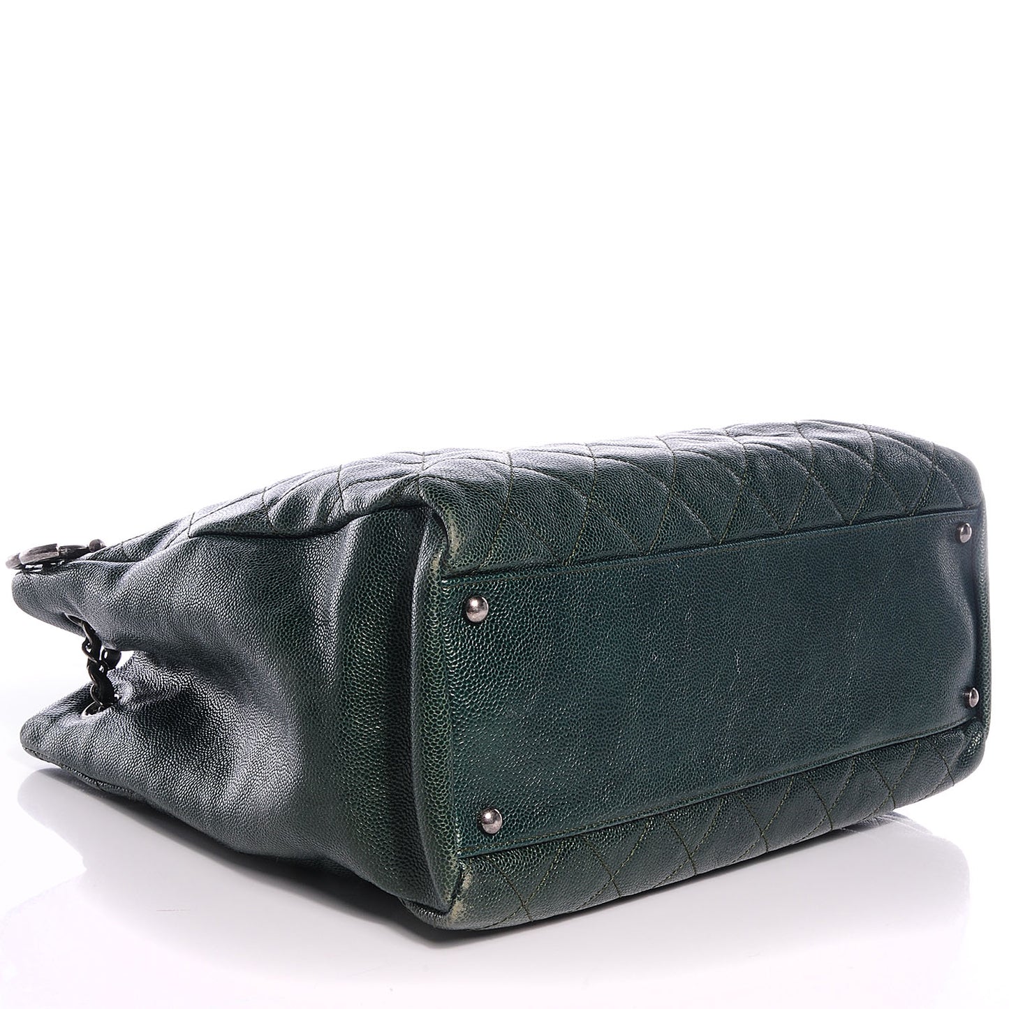 Iridescent Caviar Quilted Tall Chic Shopping Tote Dark Green