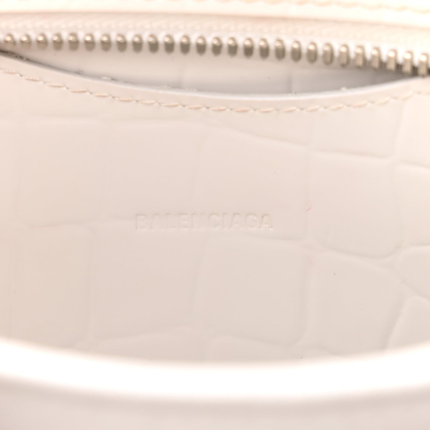 Semi Shiny Calfskin Crocodile Embossed Neo Classic Silver Hardware Mini City White