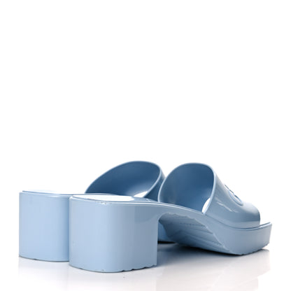 Gucci Rubber Gucci Logo Womens Platform 20/60mm Slide Sandals 38 Porcelain Light Blue 4 of 9
