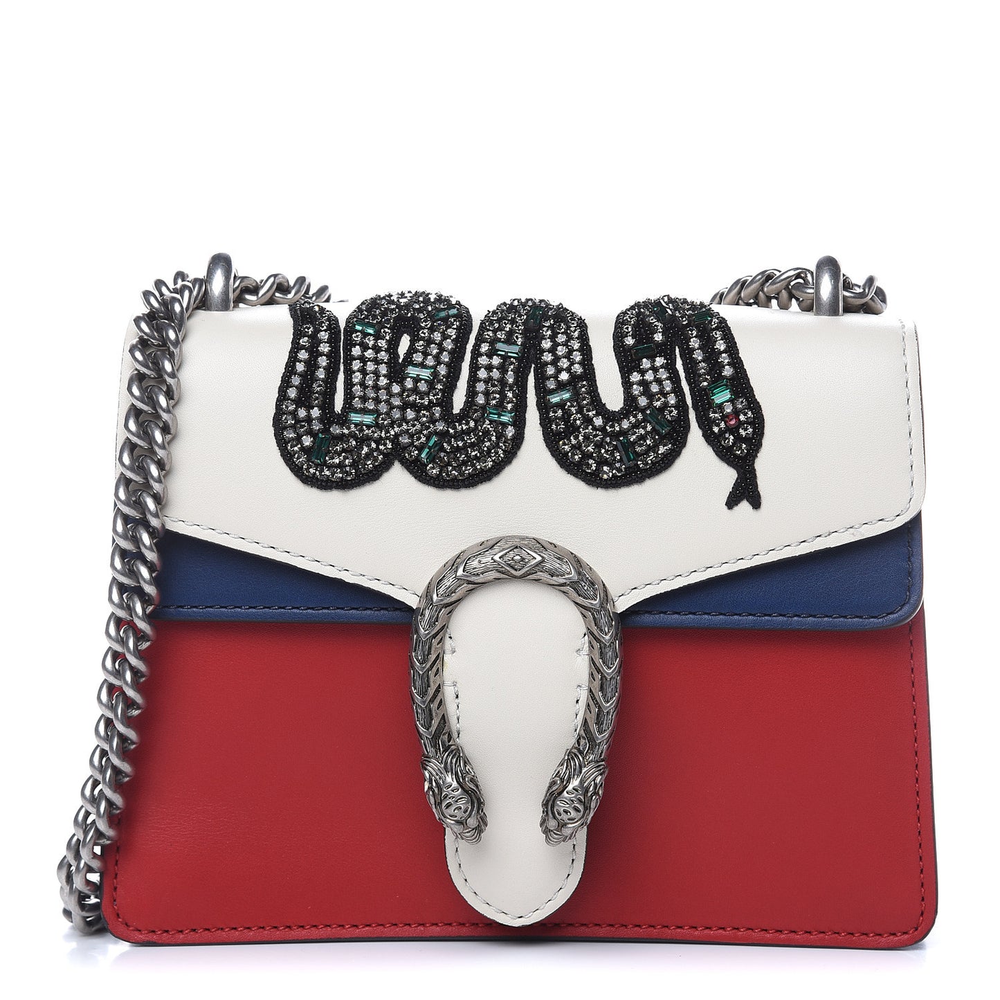 Calfskin Crystal Snake Embroidered Mini Dionysus Shoulder Bag Mystic White Hibiscus Red Blue Agata