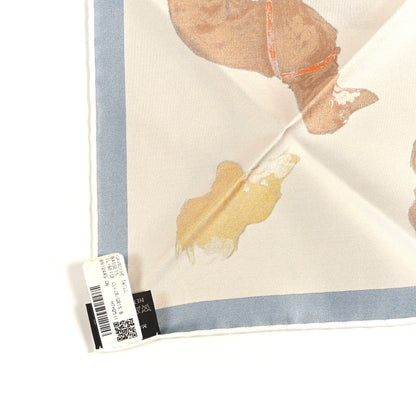 Hermes Silk Les Bassets Scarf 45  Beige Clair Gris Bluette Orange Cuit 4 of 4