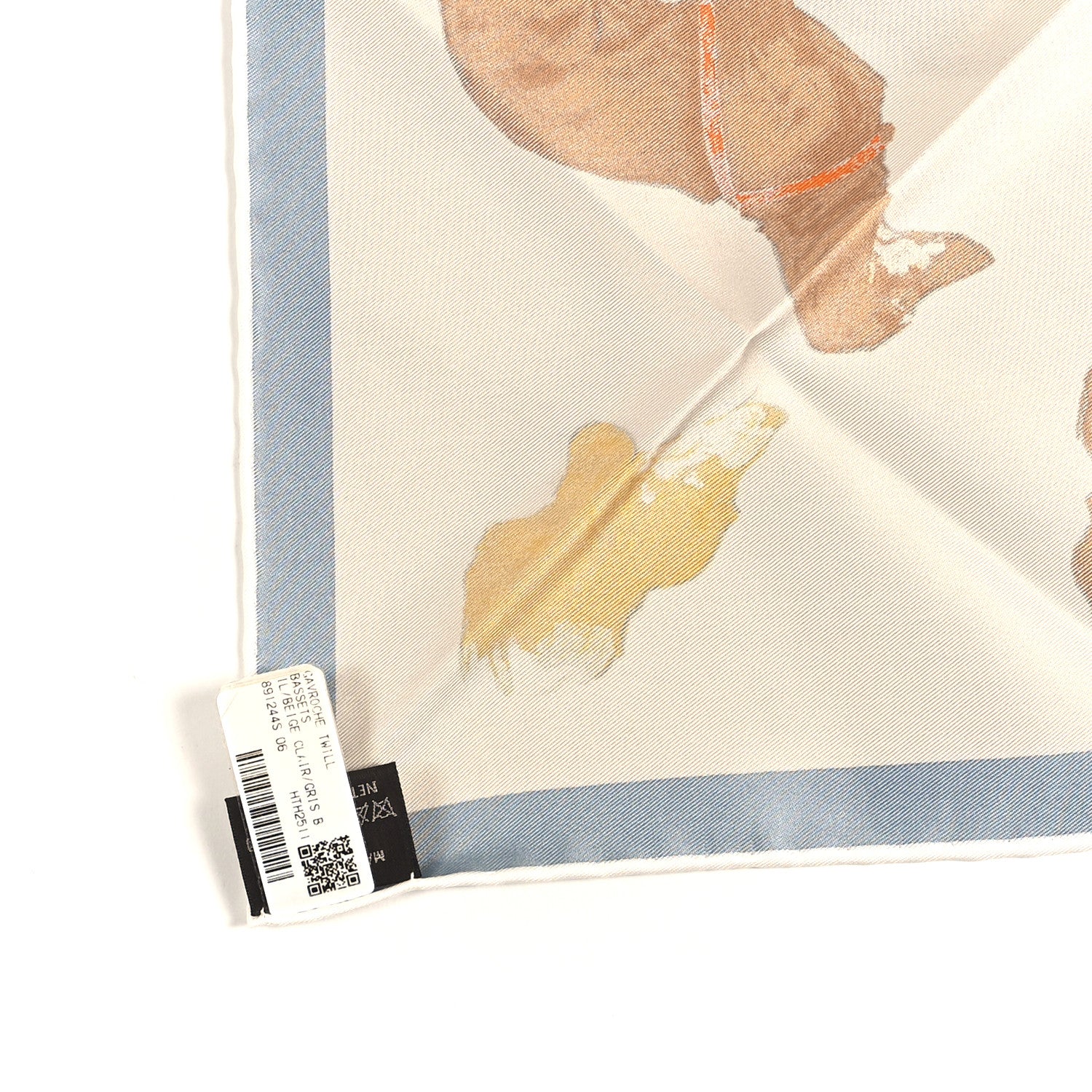Hermes Silk Les Bassets Scarf 45  Beige Clair Gris Bluette Orange Cuit 4 of 4