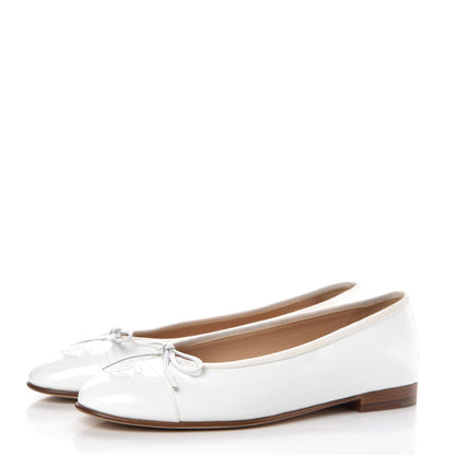 Chanel Patent CC Cap Toe Ballerina Flats 39.5 White 3 of 9