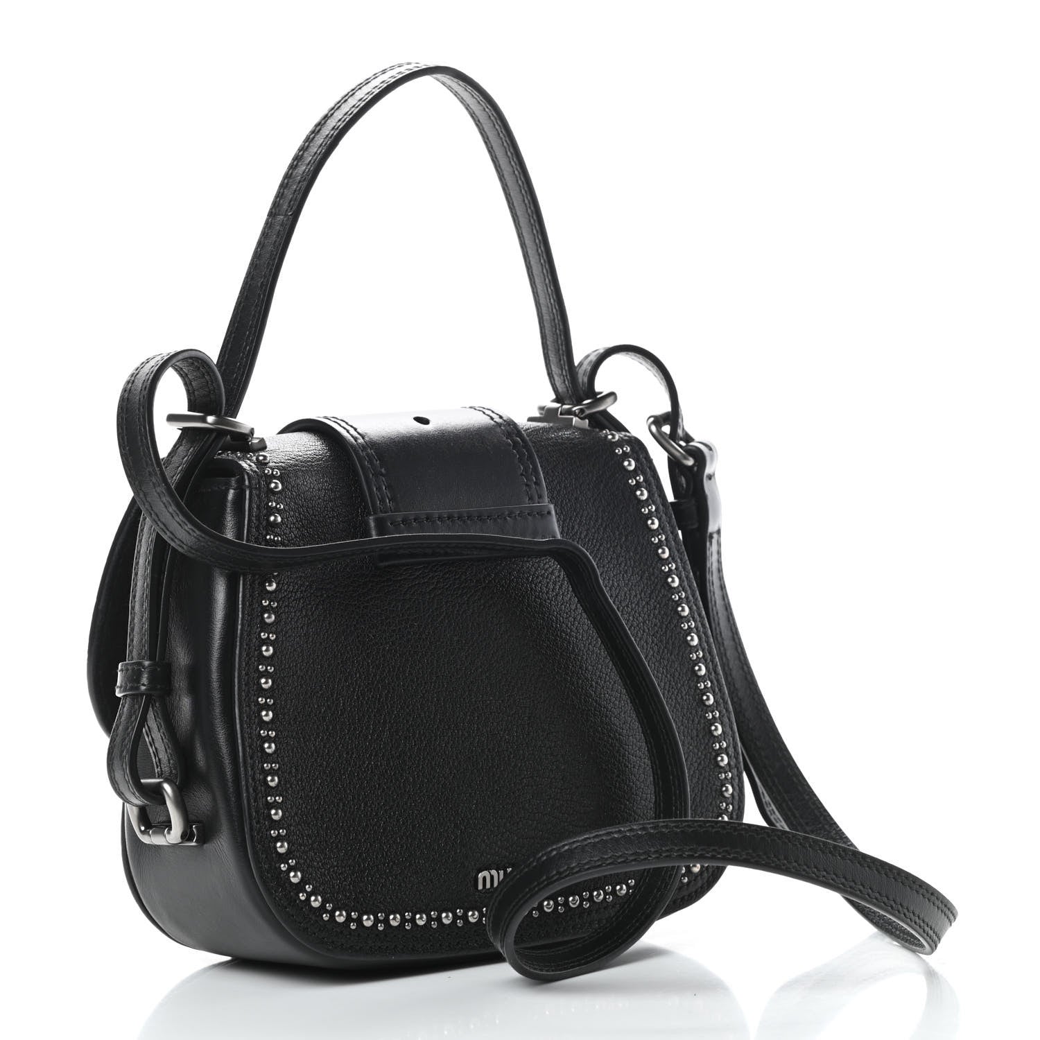 Miu Miu Goatskin Madras Soft Calfskin Crystal Embellished Dahlia Shoulder Bag Black 3 of 12