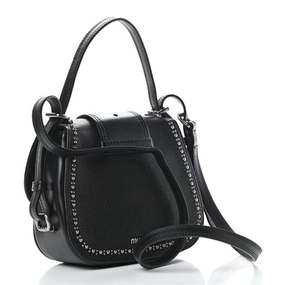 Miu Miu Goatskin Madras Soft Calfskin Crystal Embellished Dahlia Shoulder Bag Black 3 of 12
