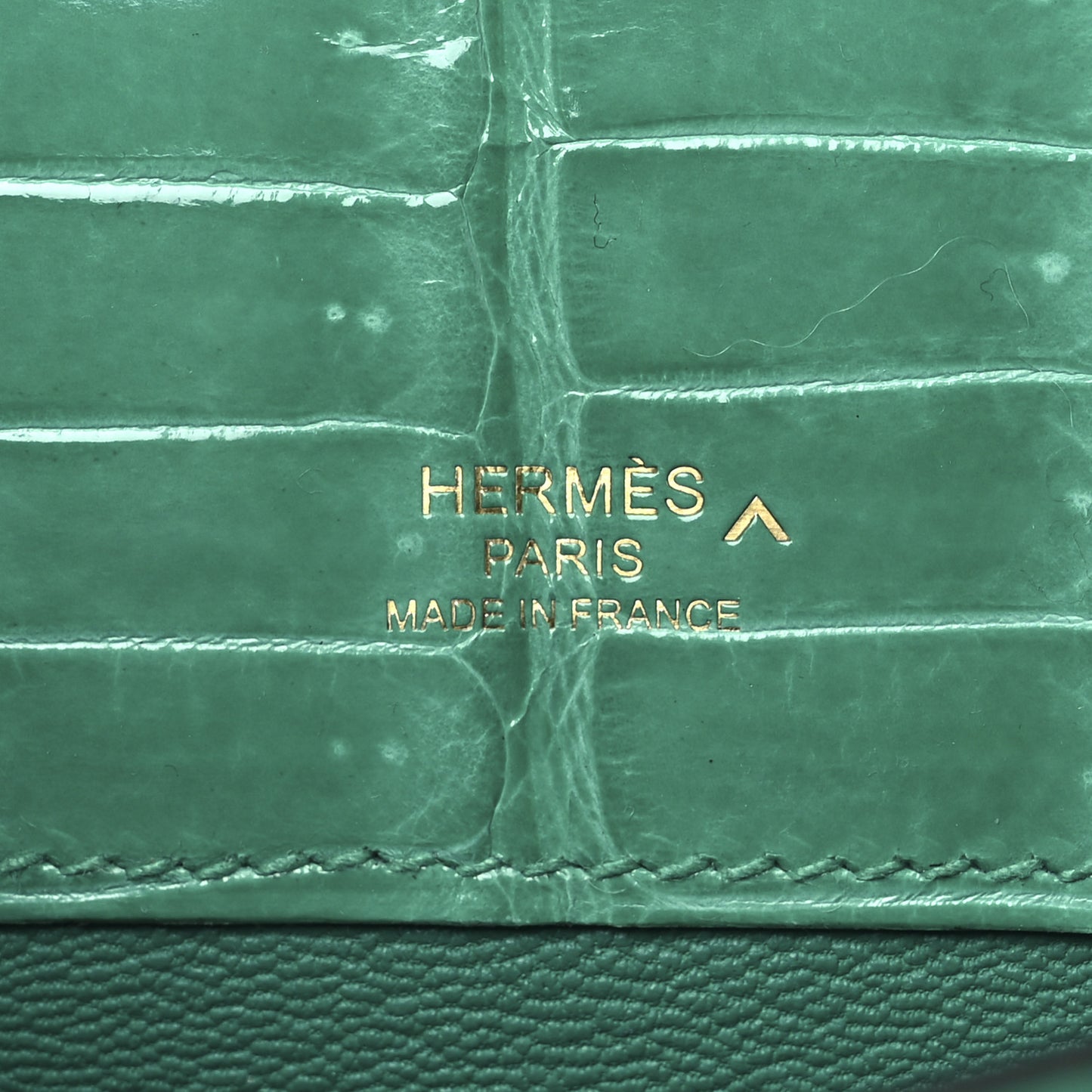 Shiny Porosus Crocodile Kelly Cut Pochette Vert Jade