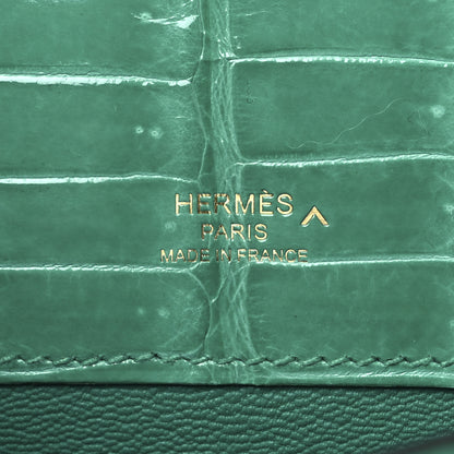 Hermes Shiny Porosus Crocodile Kelly Cut Pochette Vert Jade 6 of 12