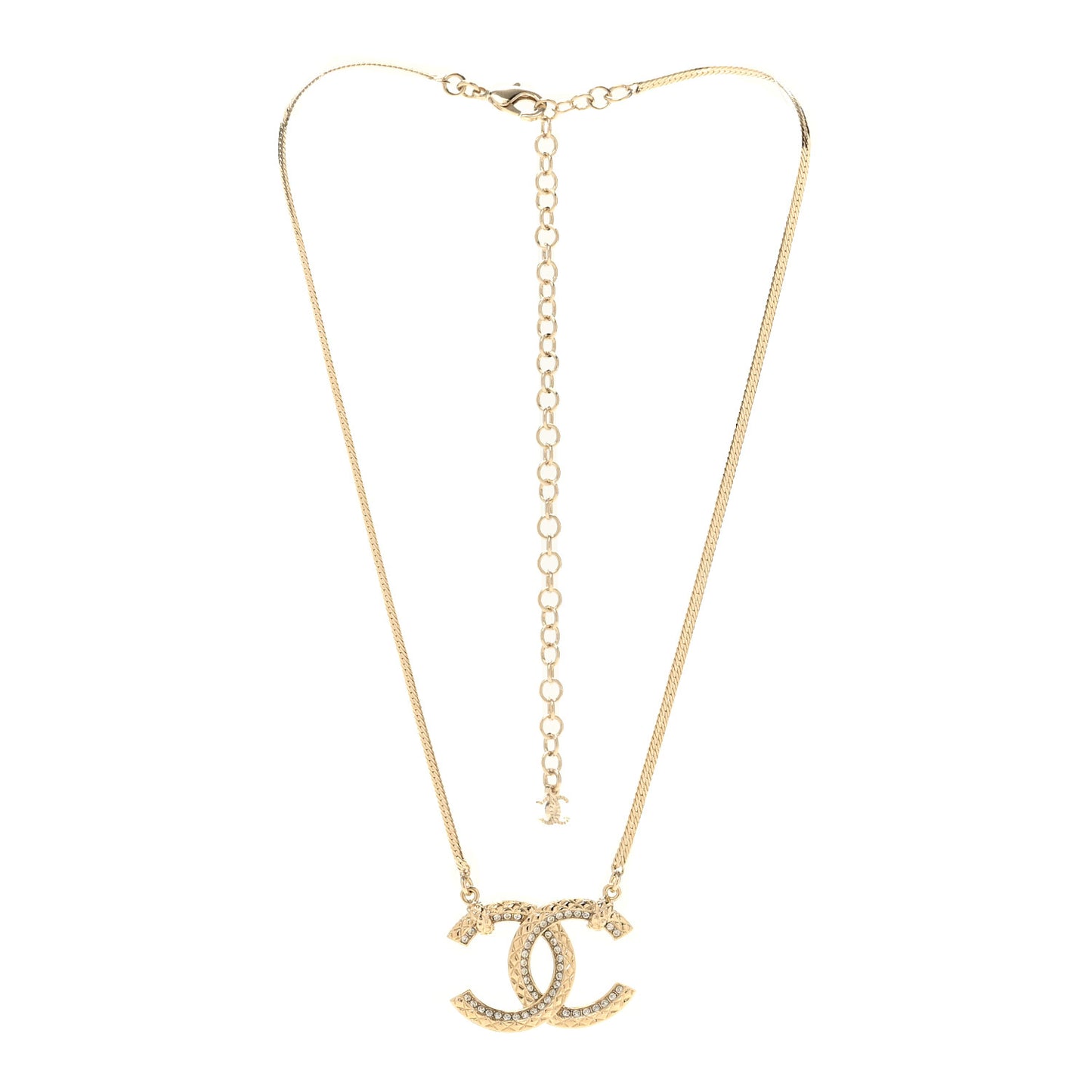Crystal Metal Quilted CC Pendant Necklace Gold