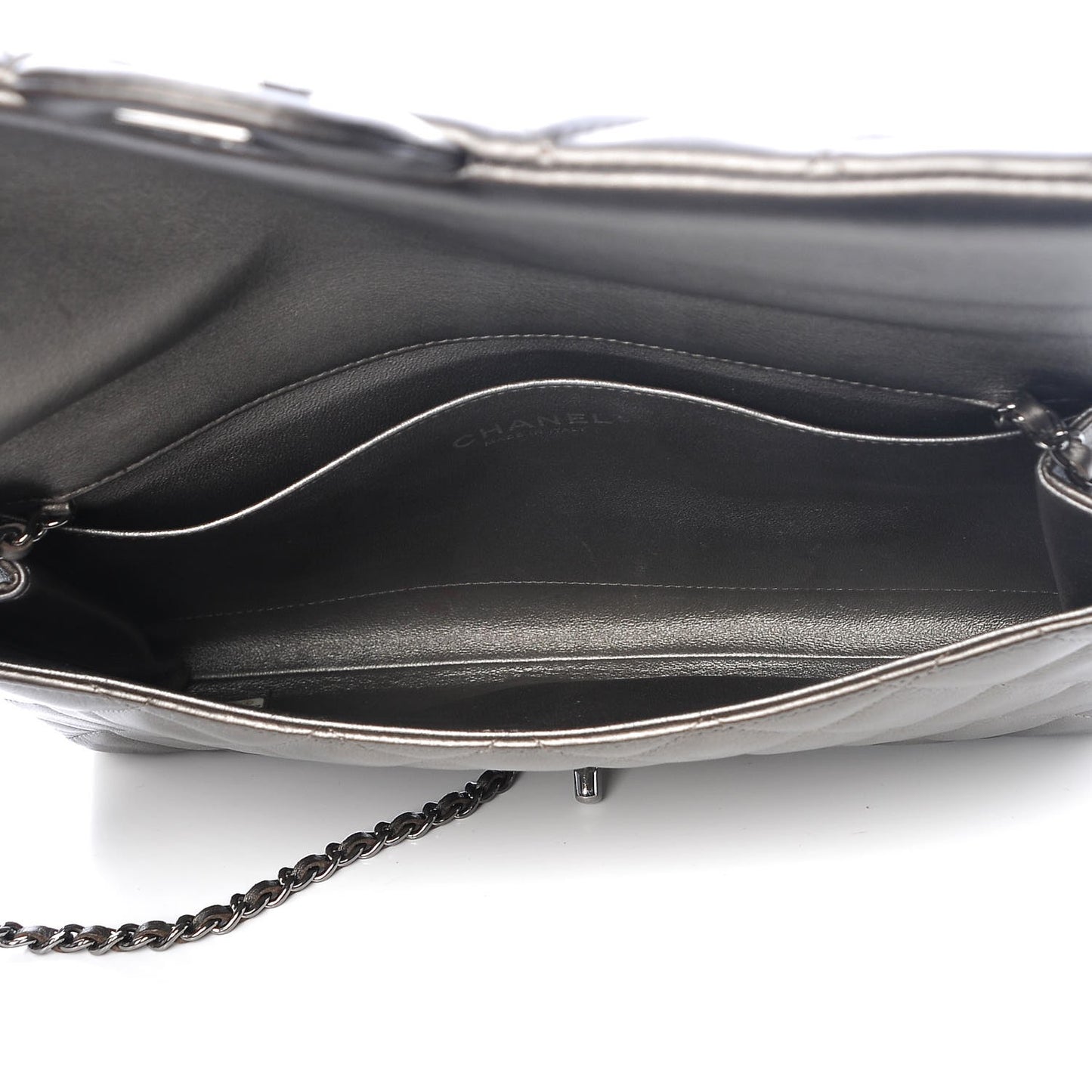 Metallic Lambskin Quilted Clutch With Chain Flap Bronze