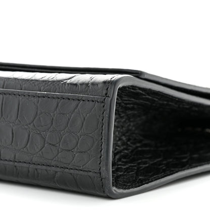 Saint Laurent Calfskin Crocodile Embossed Medium Classic Monogram Kate Tassel Satchel Black 9 of 9