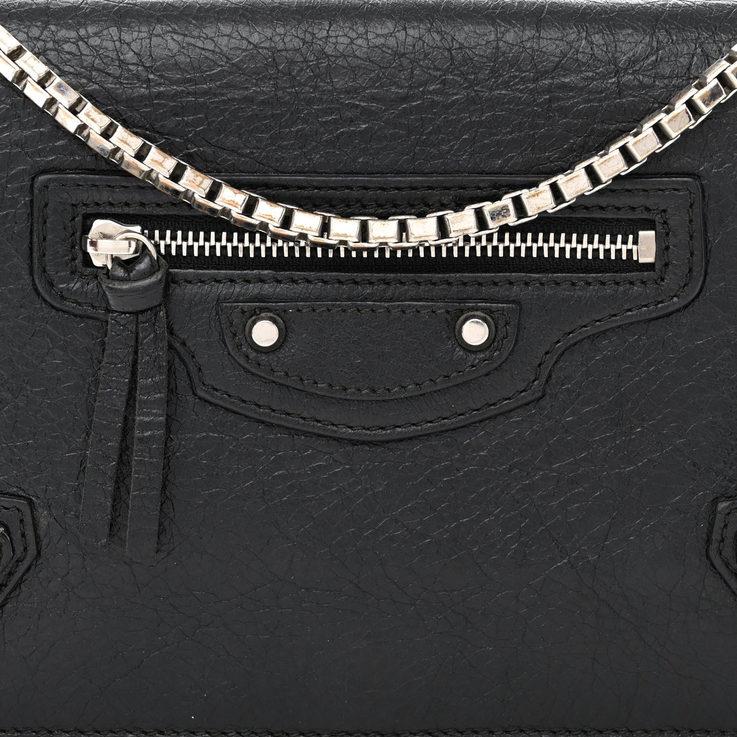 Balenciaga Grained Calfskin Classic Silver Hardware Wallet on Chain Black 9 of 12