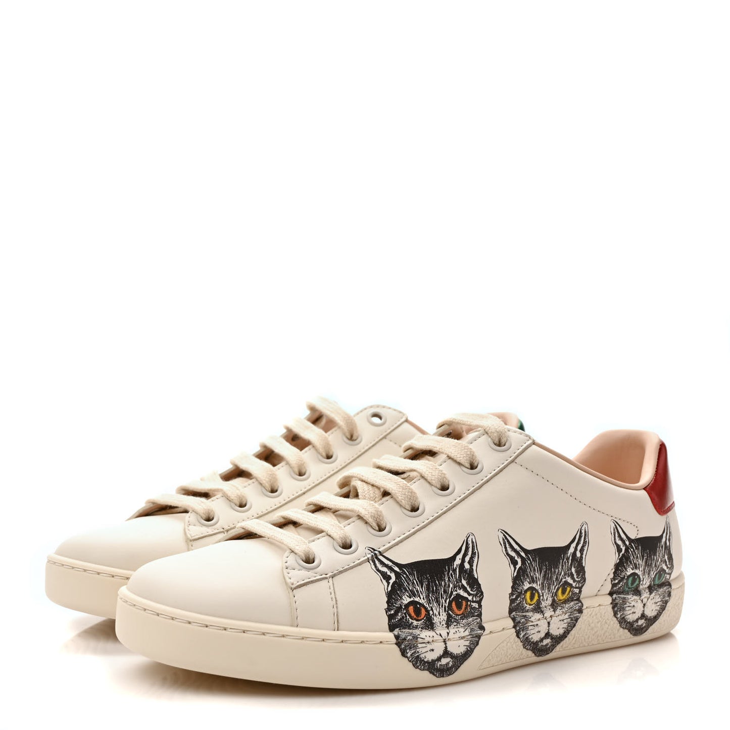 Calfskin Mystic Cat Print Womens Ace Sneakers 38 White