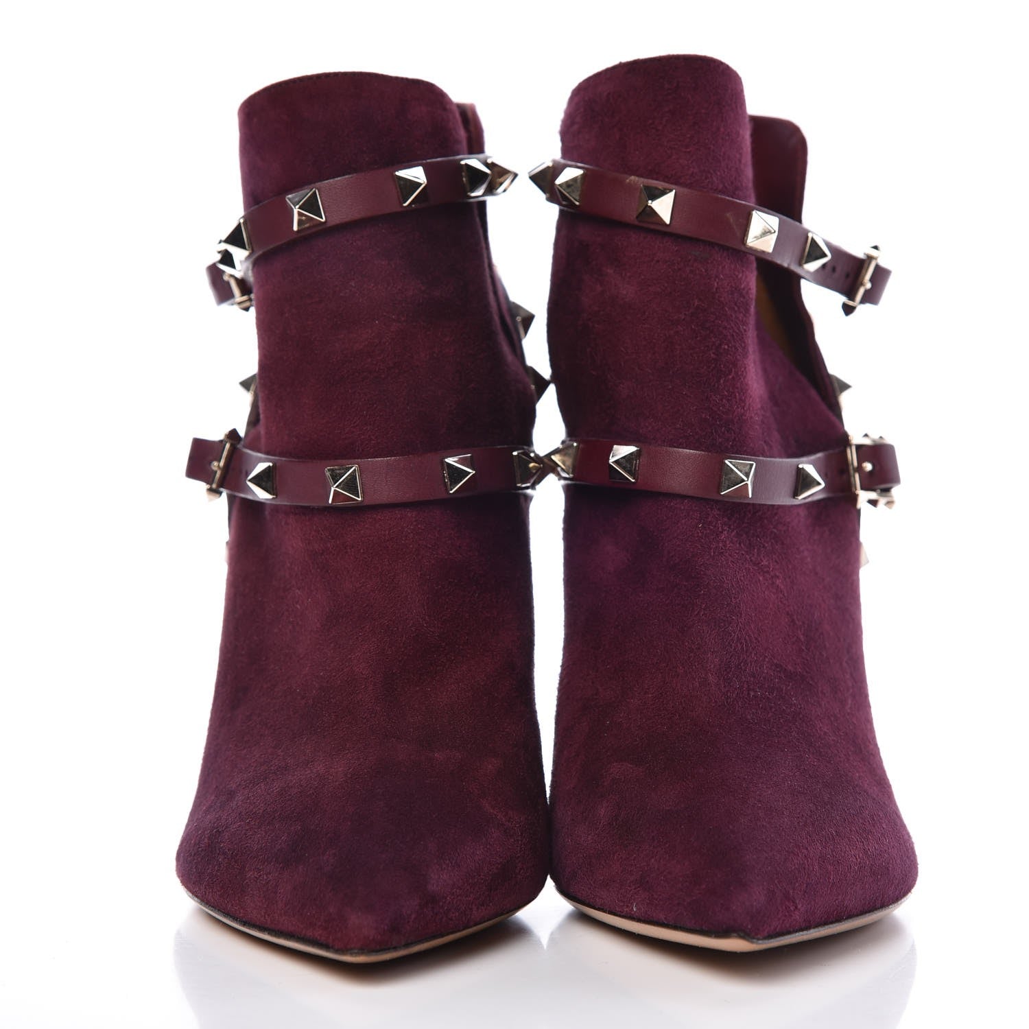 Valentino Garavani Suede Rockstud Double Buckle 100mm Ankle Boots 37.5 Rubin 2 of 8