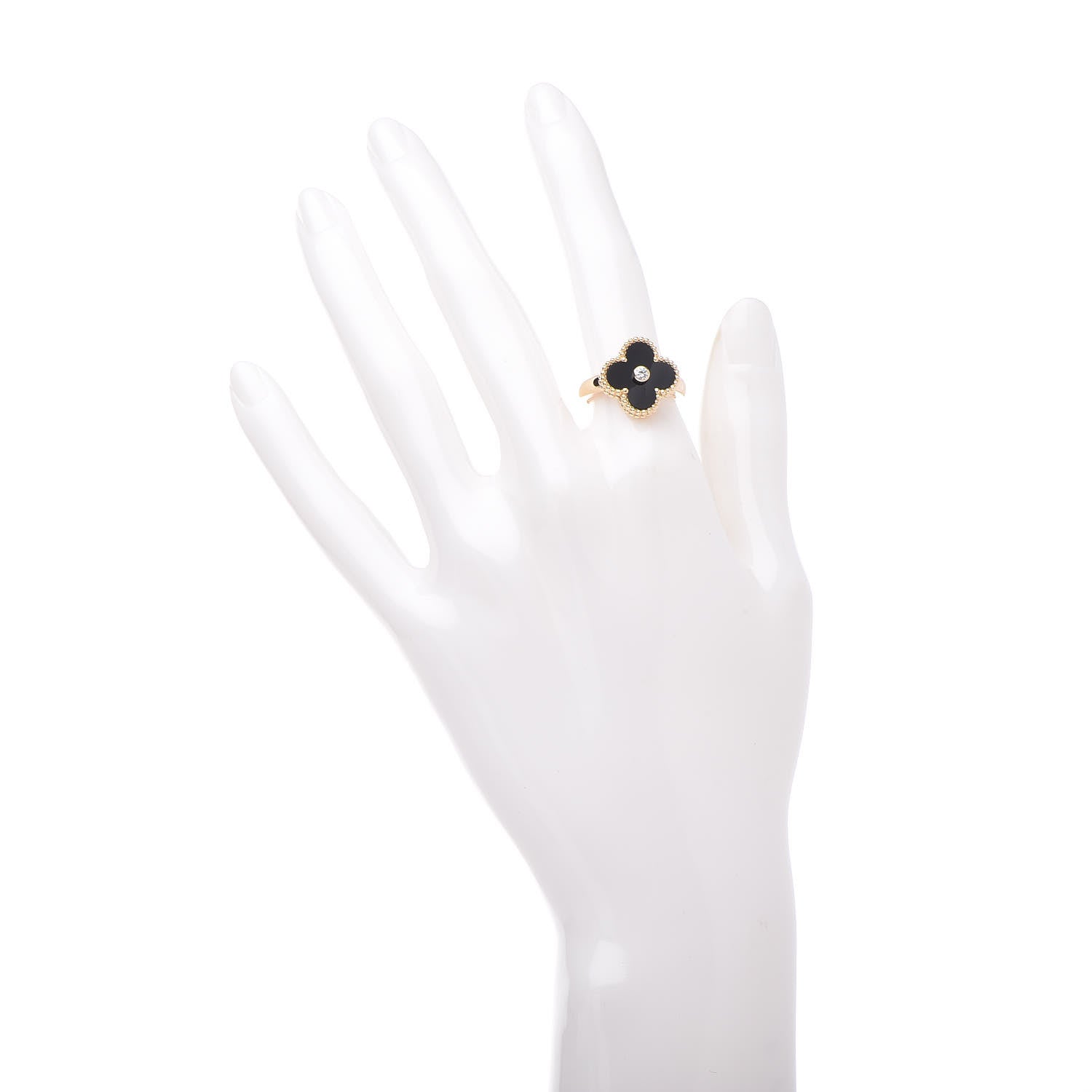 Van Cleef & Arpels 18K Yellow Gold Black Onyx Diamond Vintage Alhambra Ring 52 6 2 of 6
