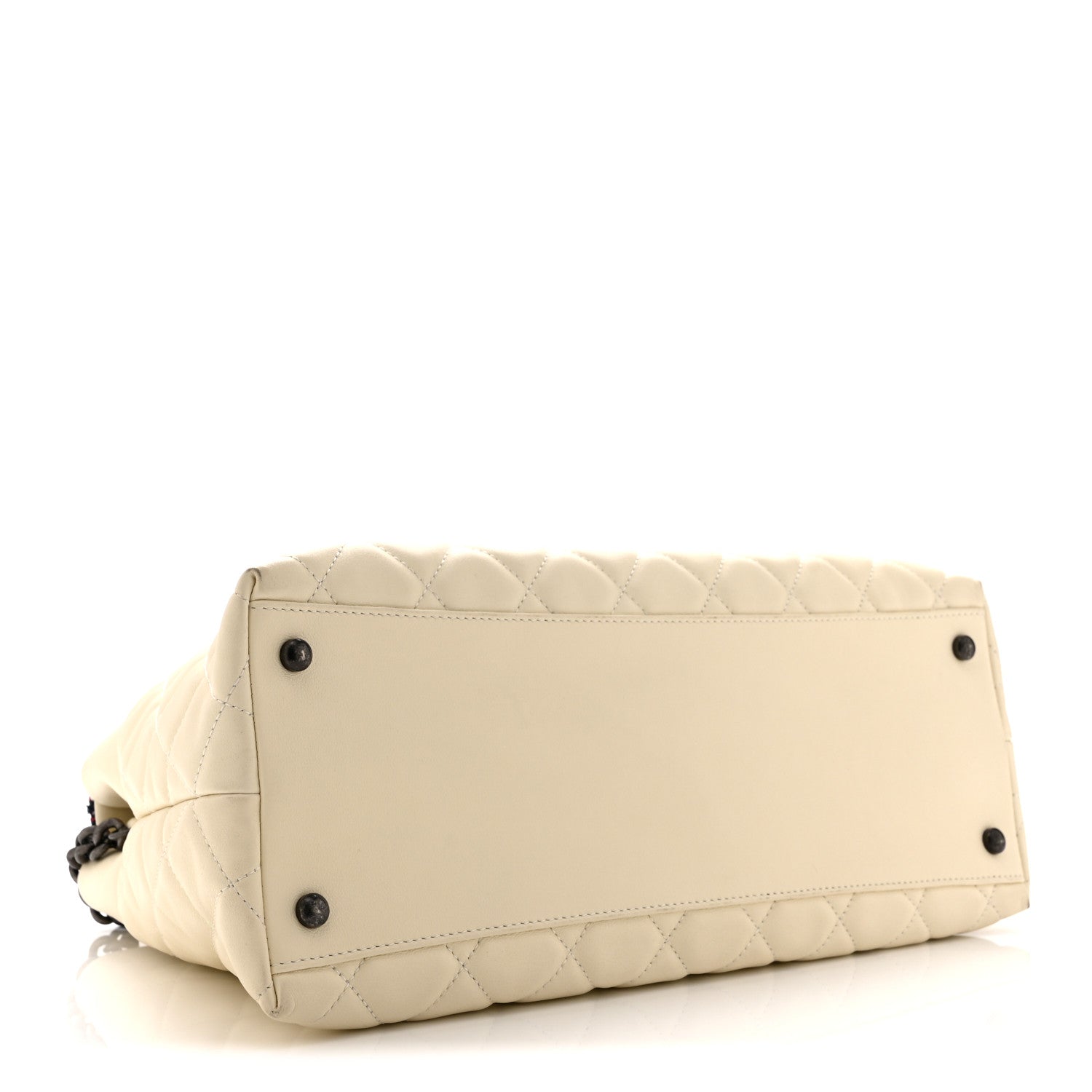 Chanel Calfskin Tweed Quilted Large Portobello Tote White Multicolor 4 of 10