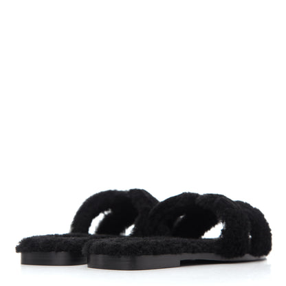 Hermes Woolskin Oran Sandals 37 Black 4 of 8