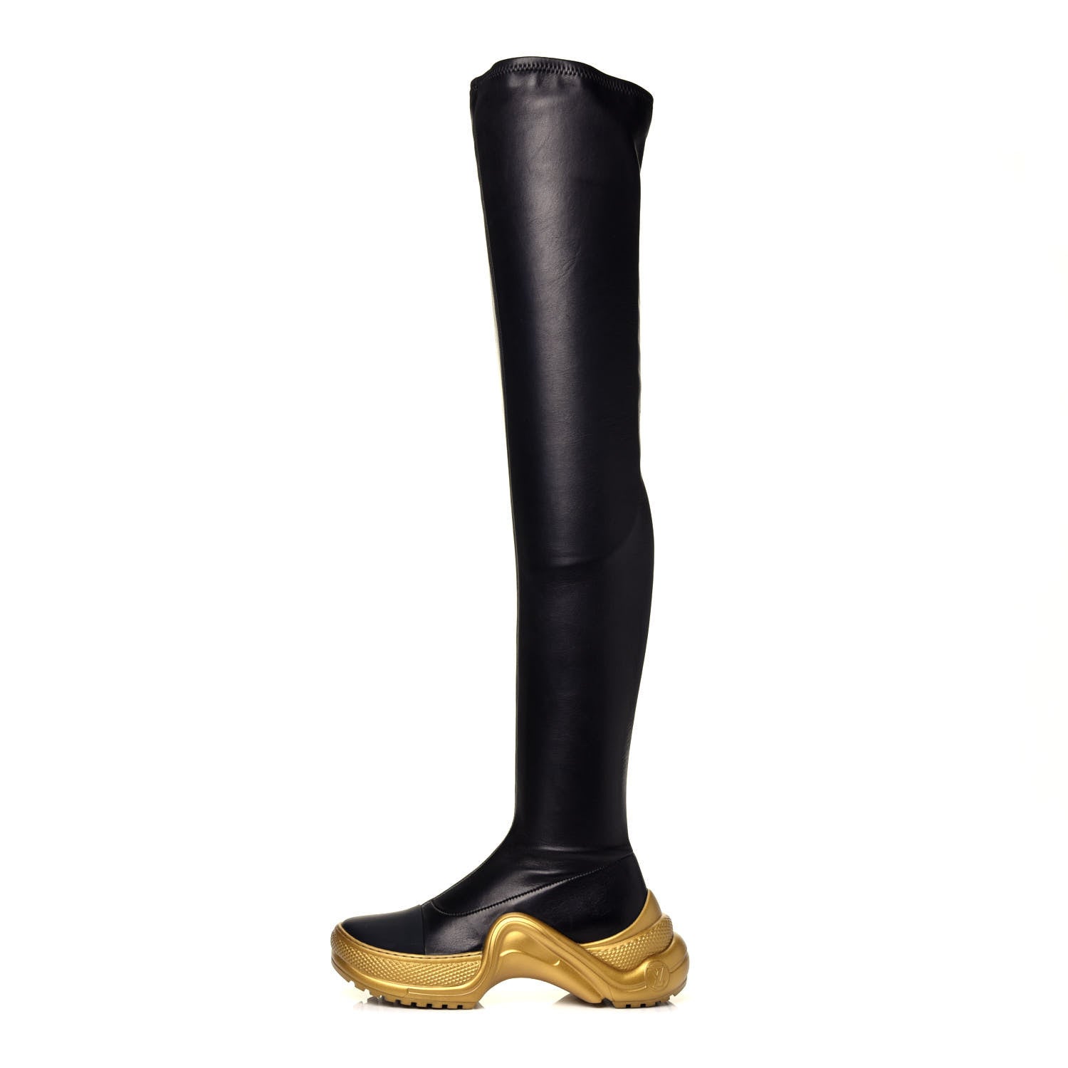 Louis Vuitton Lambskin LV Archlight Flat Thigh Boots 36 Black Gold 1 of 7
