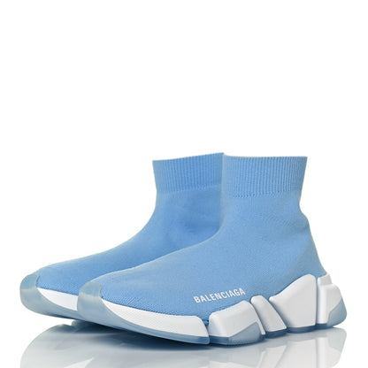 Balenciaga Technical 3D Recycled Knit Bi-Color Womens Speed 2.0 Transparent Sole Sneakers 37 Blue White Transparent Blue 3 of 8