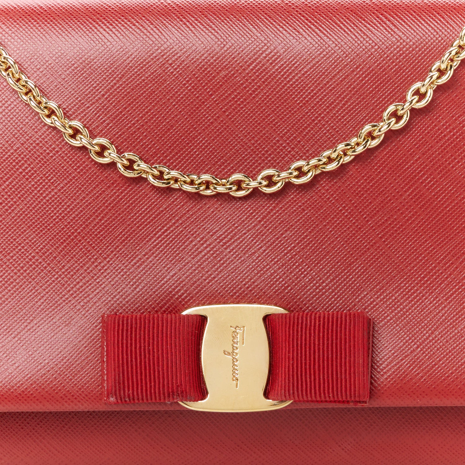 Salvatore Ferragamo Hammered Calfskin Mini Miss Vara Bow Chain Bag Sangria 7 of 9