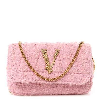 Versace Tweed Lambskin Virtus Mini Chain Bag Pale Pink 1 of 11