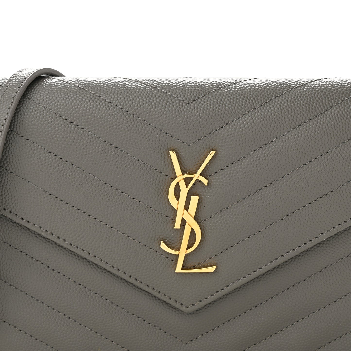 Grain De Poudre Matelasse Chevron Monogram Envelope Chain Wallet Fog