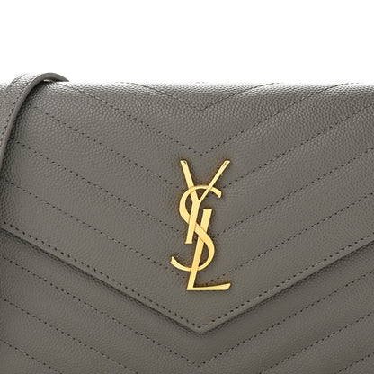 Saint Laurent Grain De Poudre Matelasse Chevron Monogram Envelope Chain Wallet Fog 8 of 11