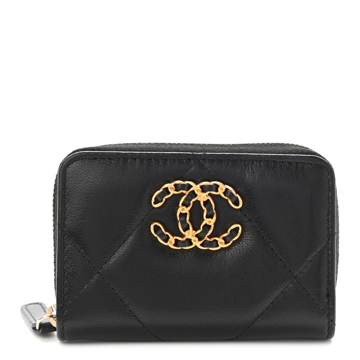 Chanel Lambskin Quilted Chanel 19 Zip Around Coin Purse Wallet Black 1 of 7