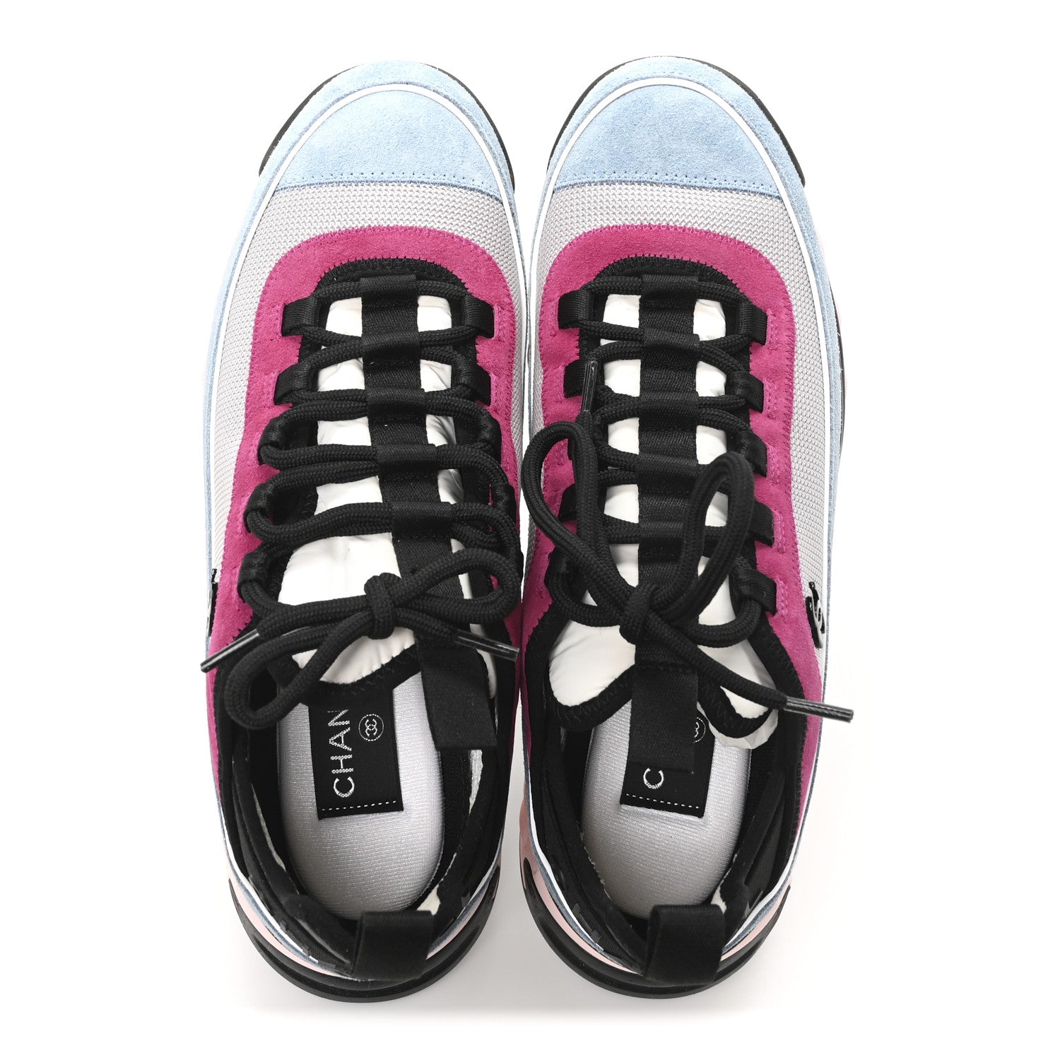 Chanel Fabric Suede CC Sneakers 40 Light Grey Light Blue Fuchsia 2 of 9