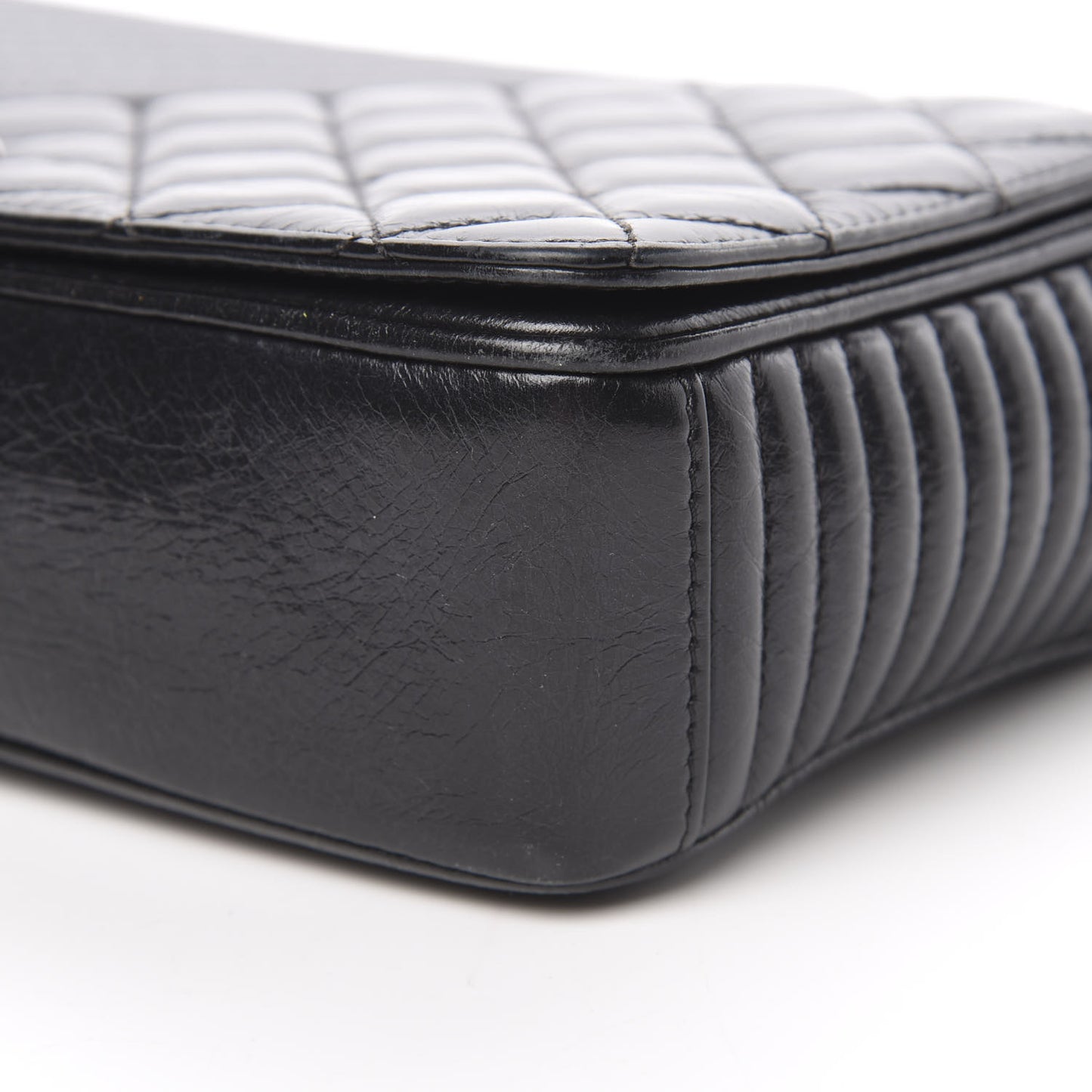 Glazed Calfskin Quilted Medium Coco Boy Flap Black