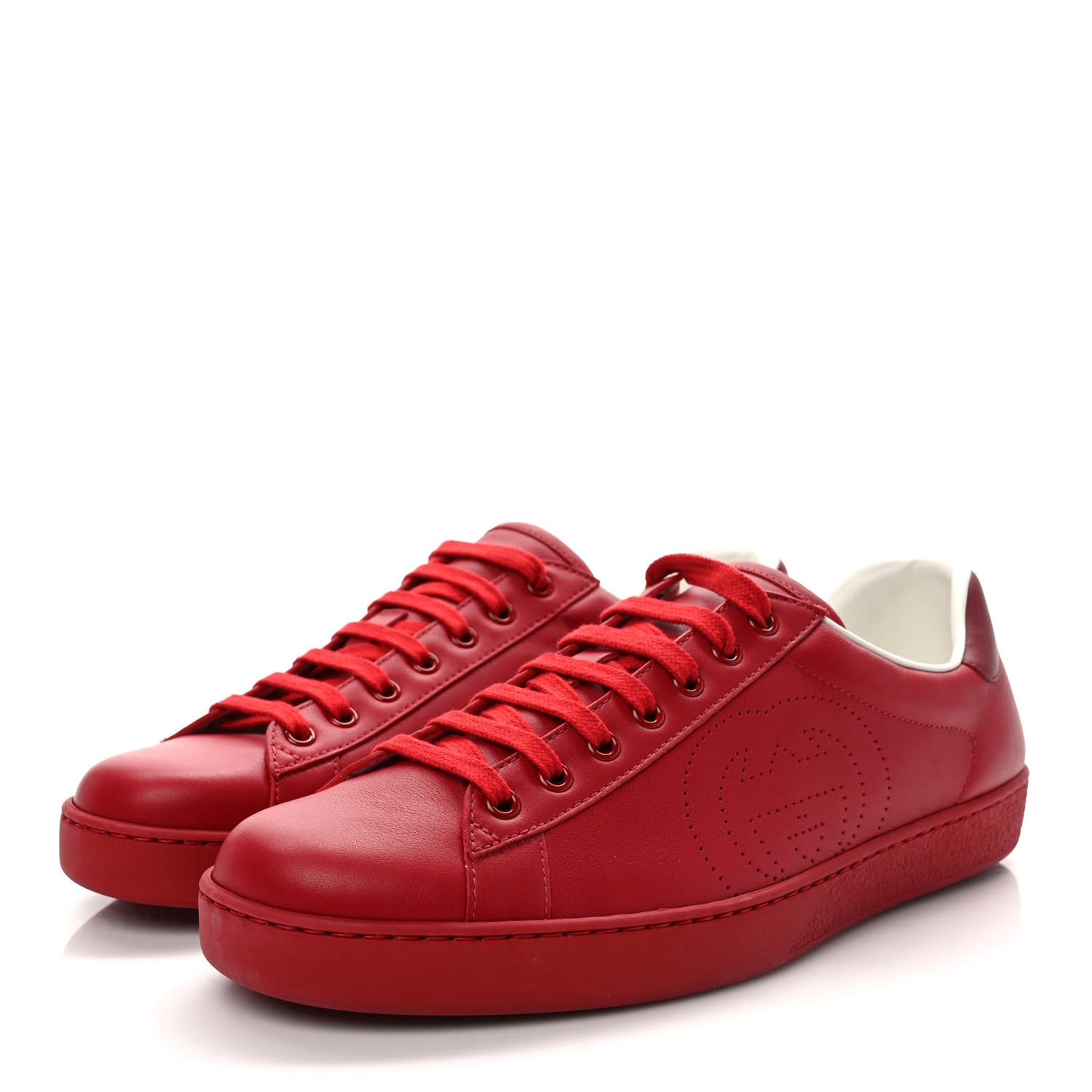 Calfskin Miro Soft Interlocking G Perforated Mens Ace Sneakers 9.5 Hibiscus Red Red Vintage
