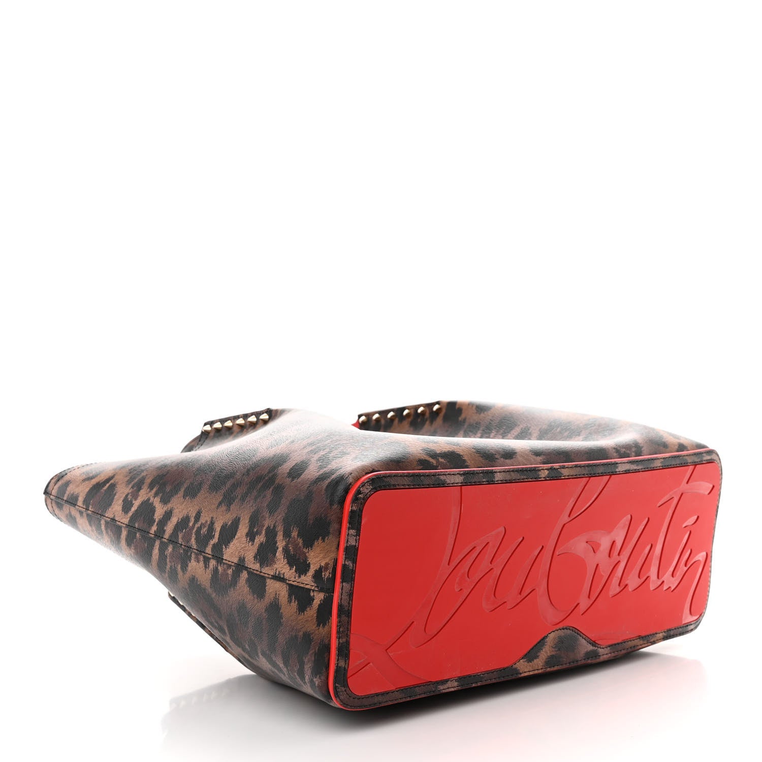 Christian Louboutin Calfskin Empire Leopard Print Spiked Large Cabarock Shopper Tote Brown 4 of 9