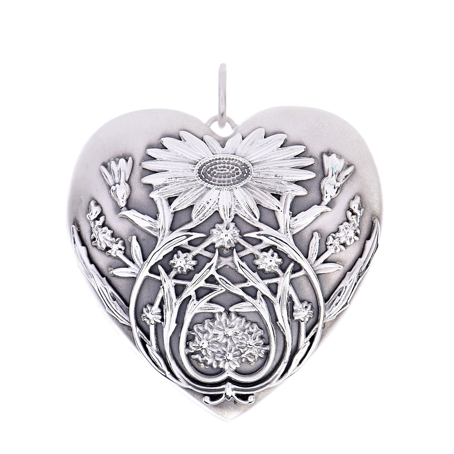 Sterling Silver Large Ziegfeld Daisy Heart Locket Pendant