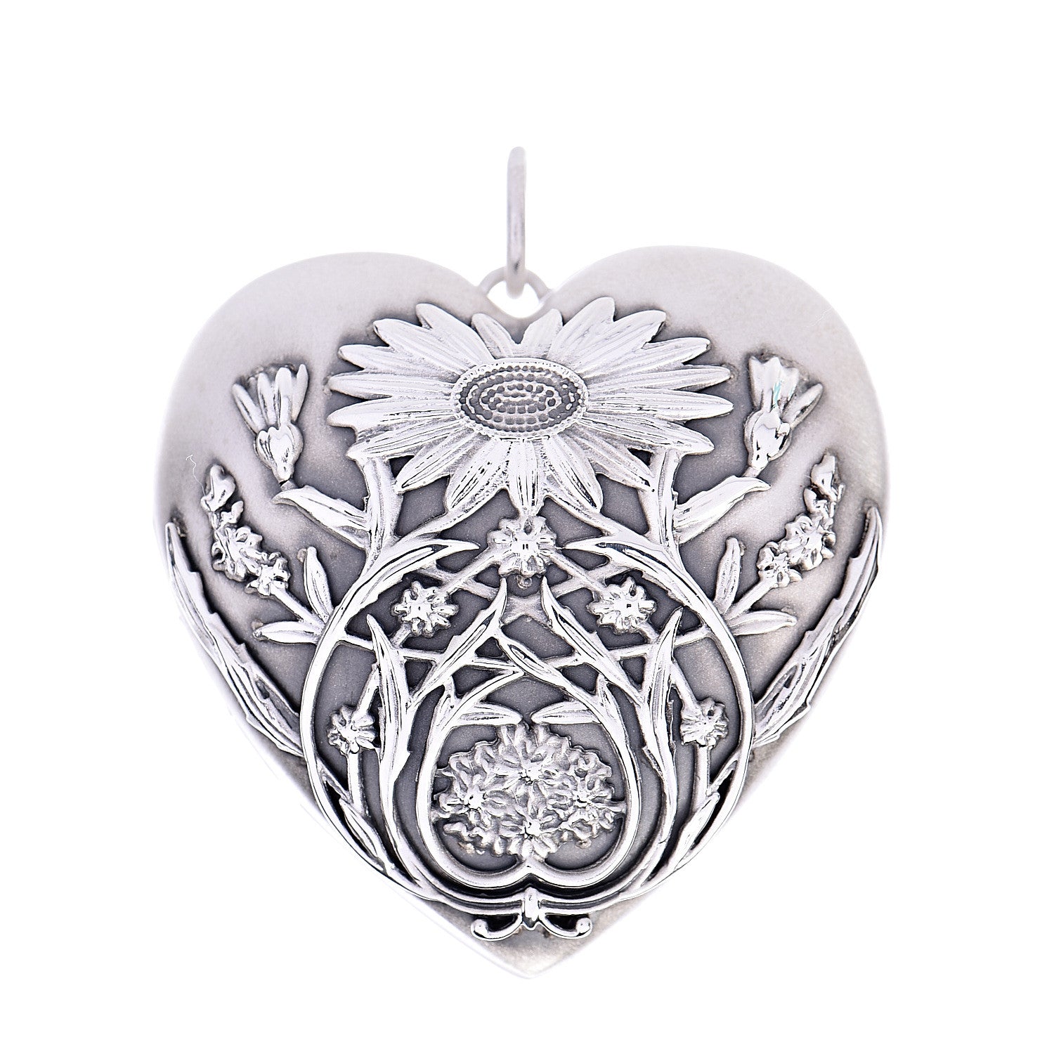 Tiffany Sterling Silver Large Ziegfeld Daisy Heart Locket Pendant 1 of 4