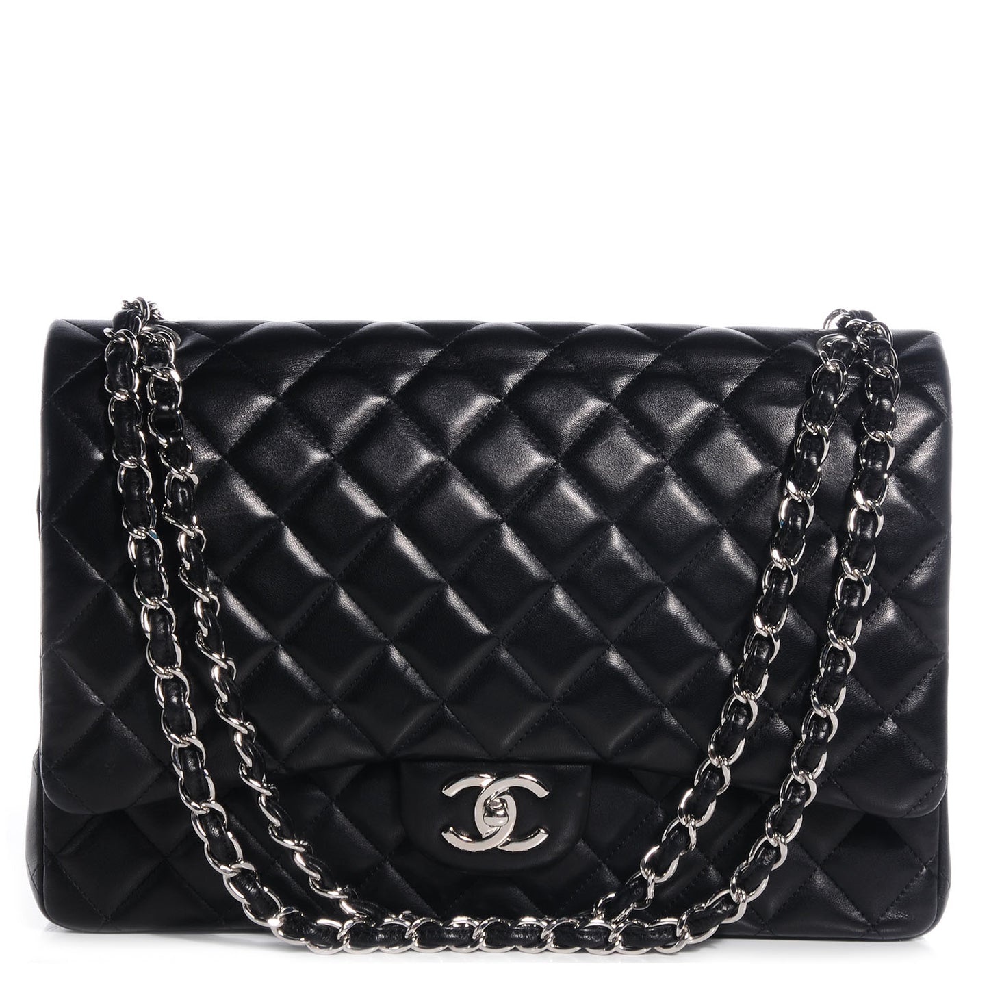 Lambskin Quilted Maxi Double Flap Black