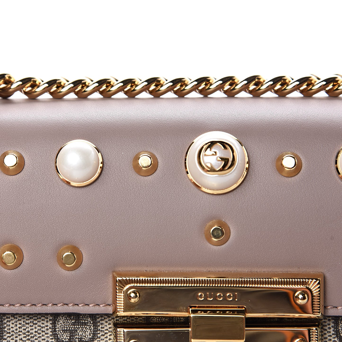 GG Supreme Monogram Studded Small Padlock Shoulder Bag Porcelain Rose