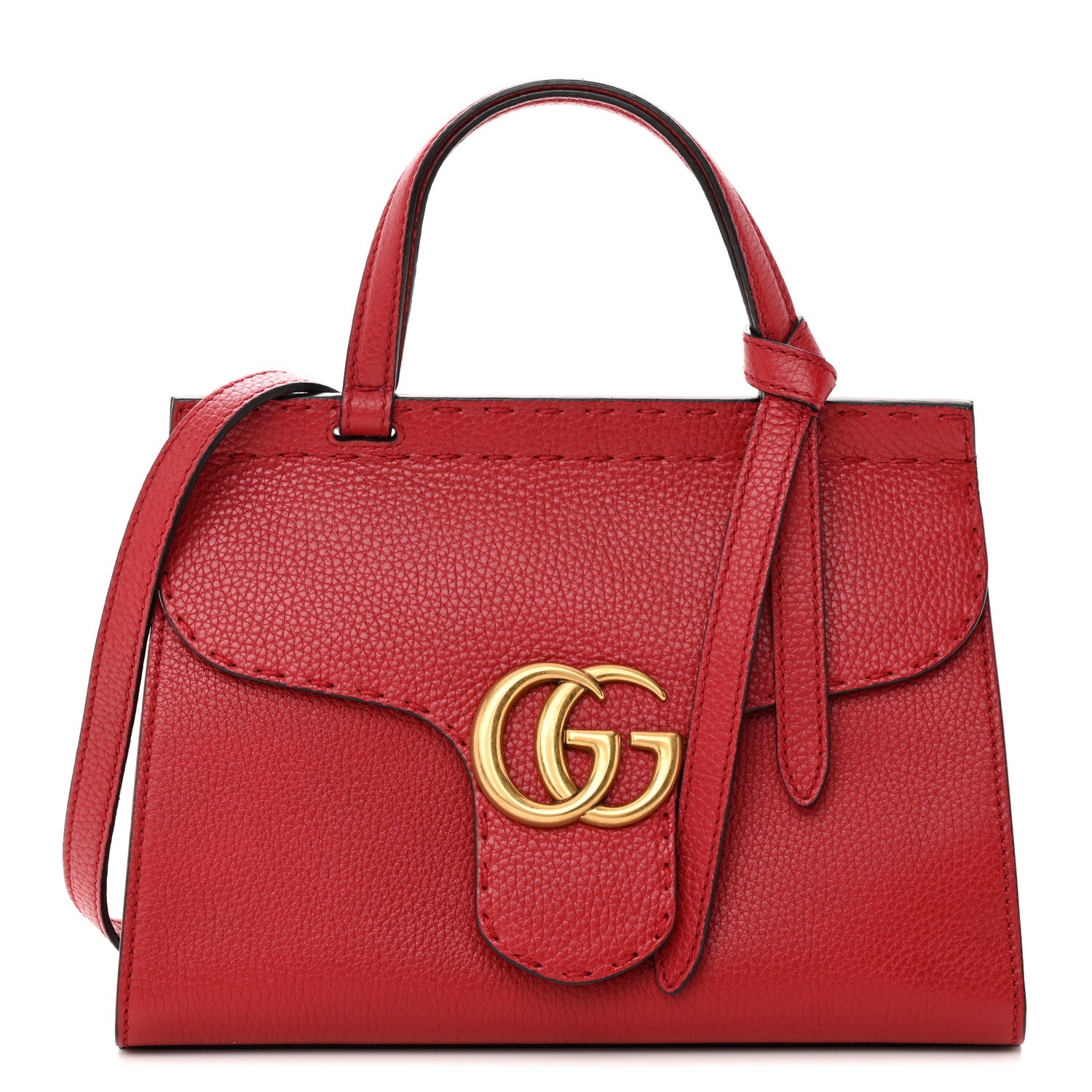 Gucci Calfskin Mini GG Marmont Top Handle Bag Vulcanic Red 1 of 17