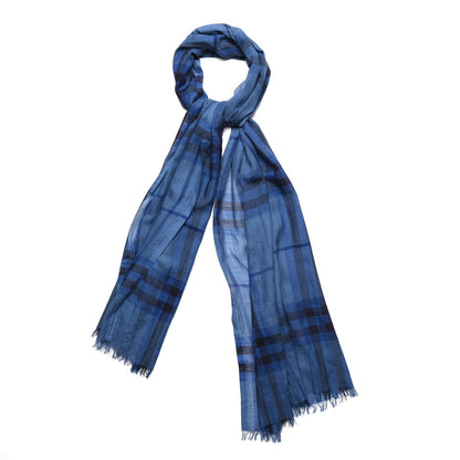 Burberry Wool Silk Gauze Giant Check Scarf Blue 1 of 7