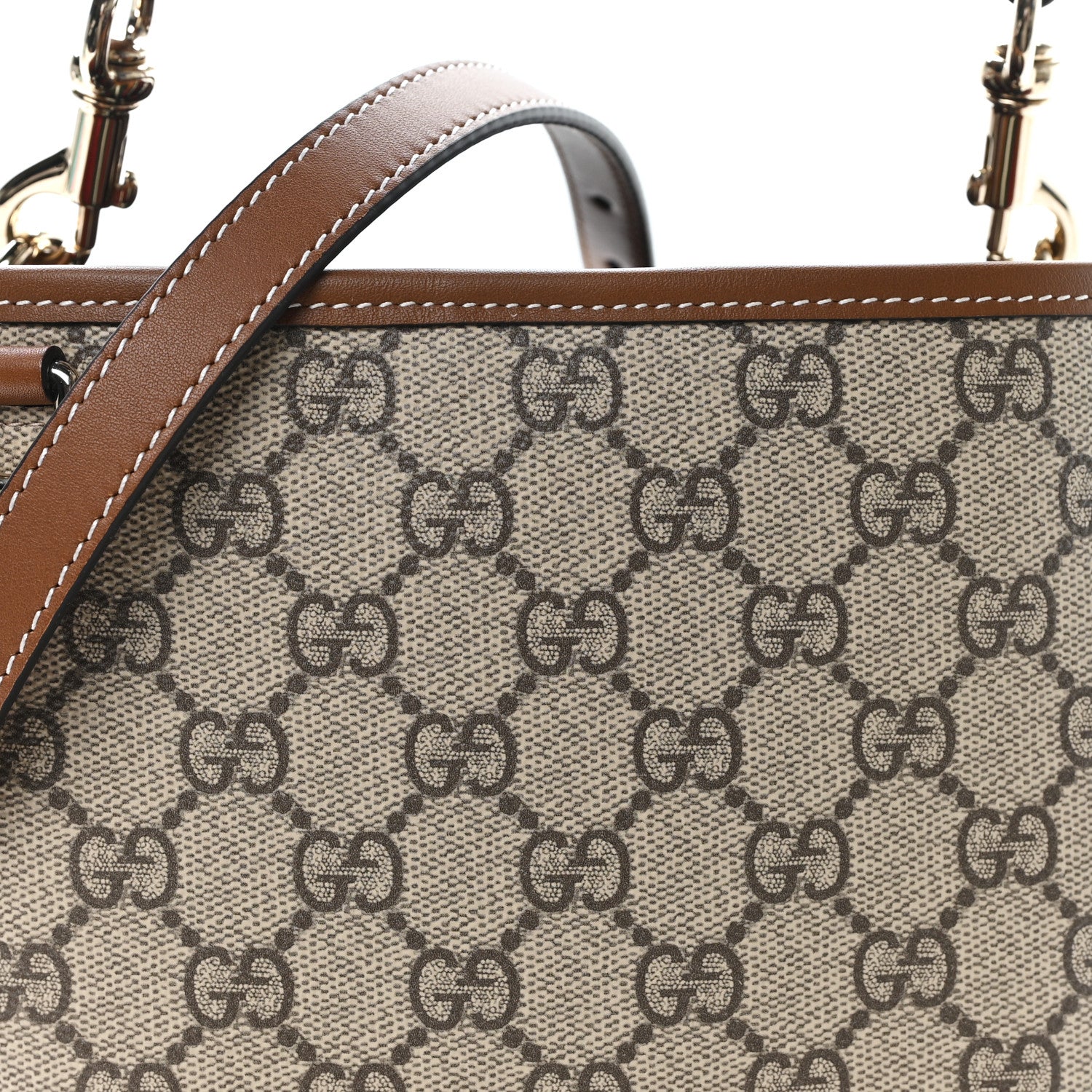 Gucci GG Supreme Monogram Emblem Mini Bucket Bag Beige Dark Brown 8 of 10