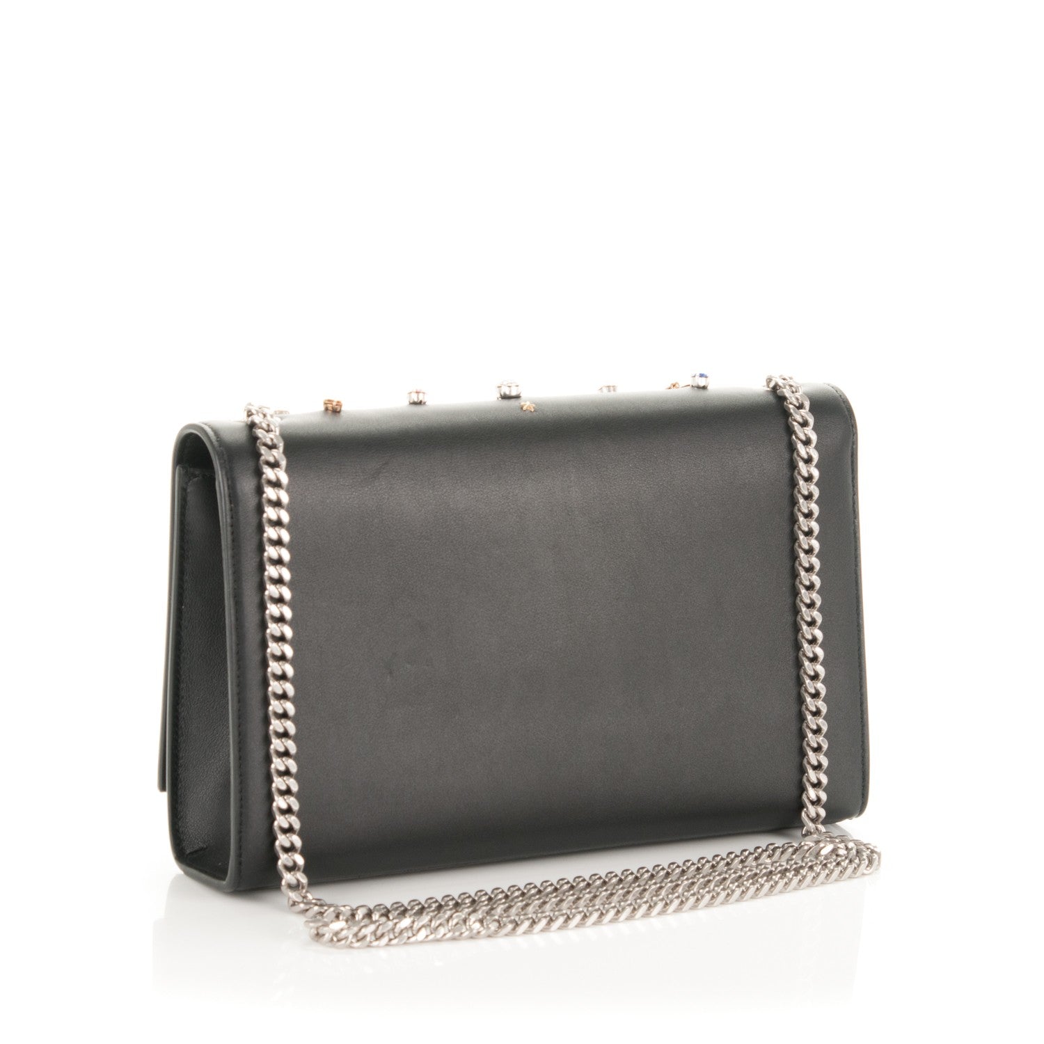 Saint Laurent Calfskin Embellished Medium Monogram Kate Satchel Black 3 of 6