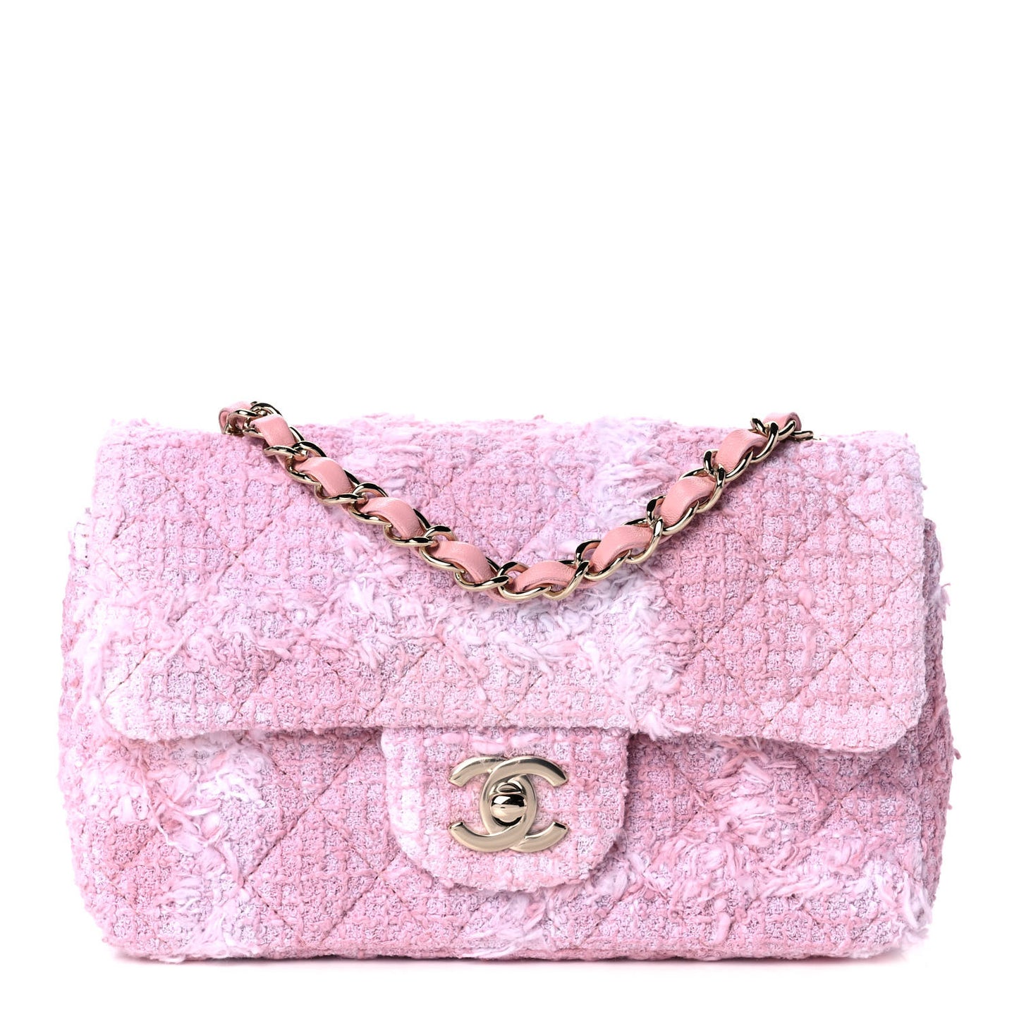 Tweed Quilted Mini Rectangular Flap Light Pink White