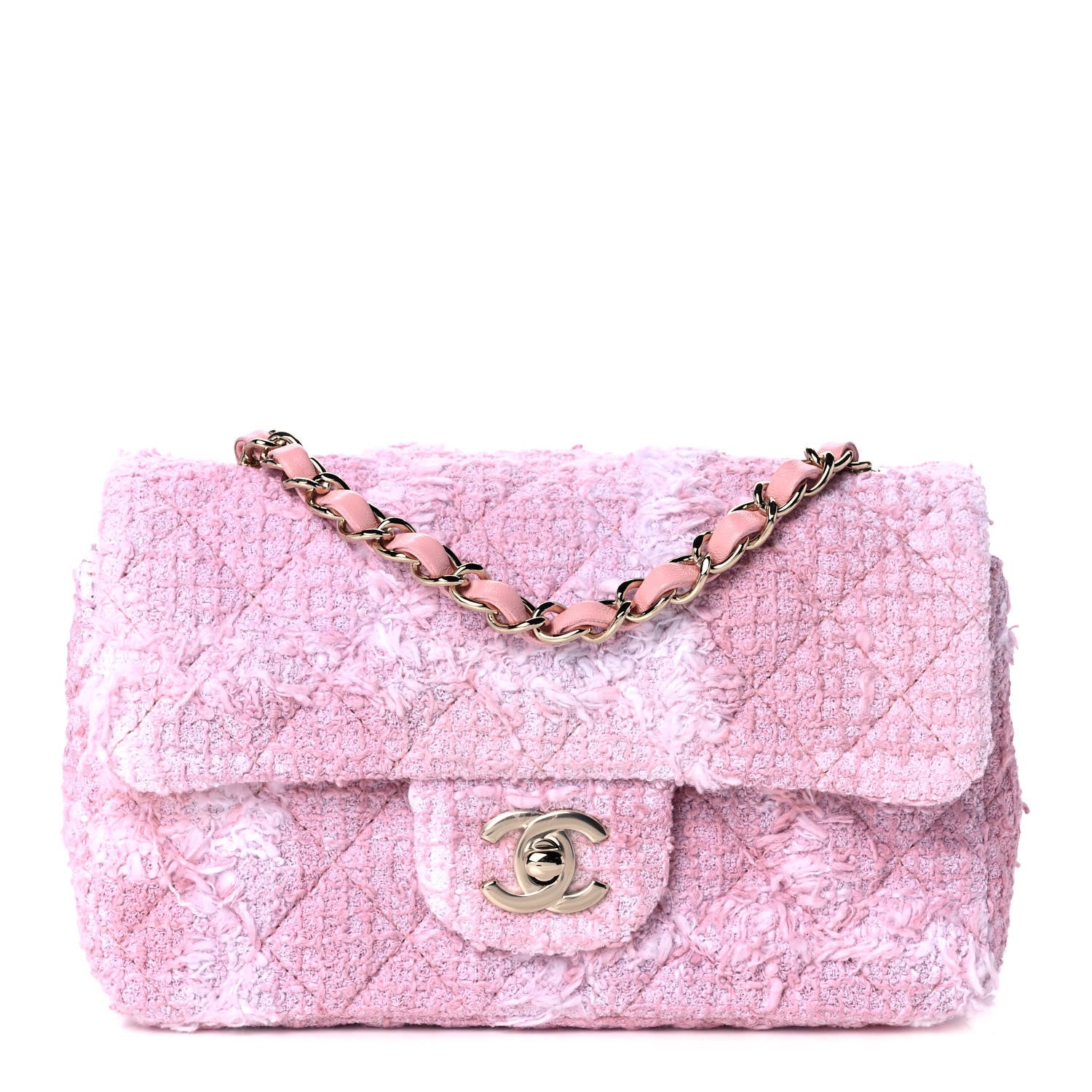 Chanel Tweed Quilted Mini Rectangular Flap Light Pink White 1 of 11