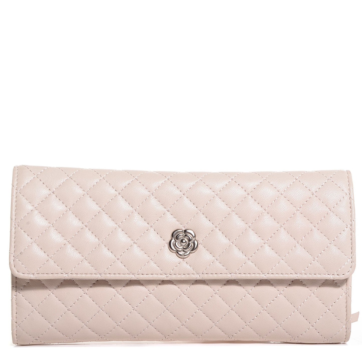 Lambskin Quilted Camellia Tri Fold Jewelry Case Light Pink