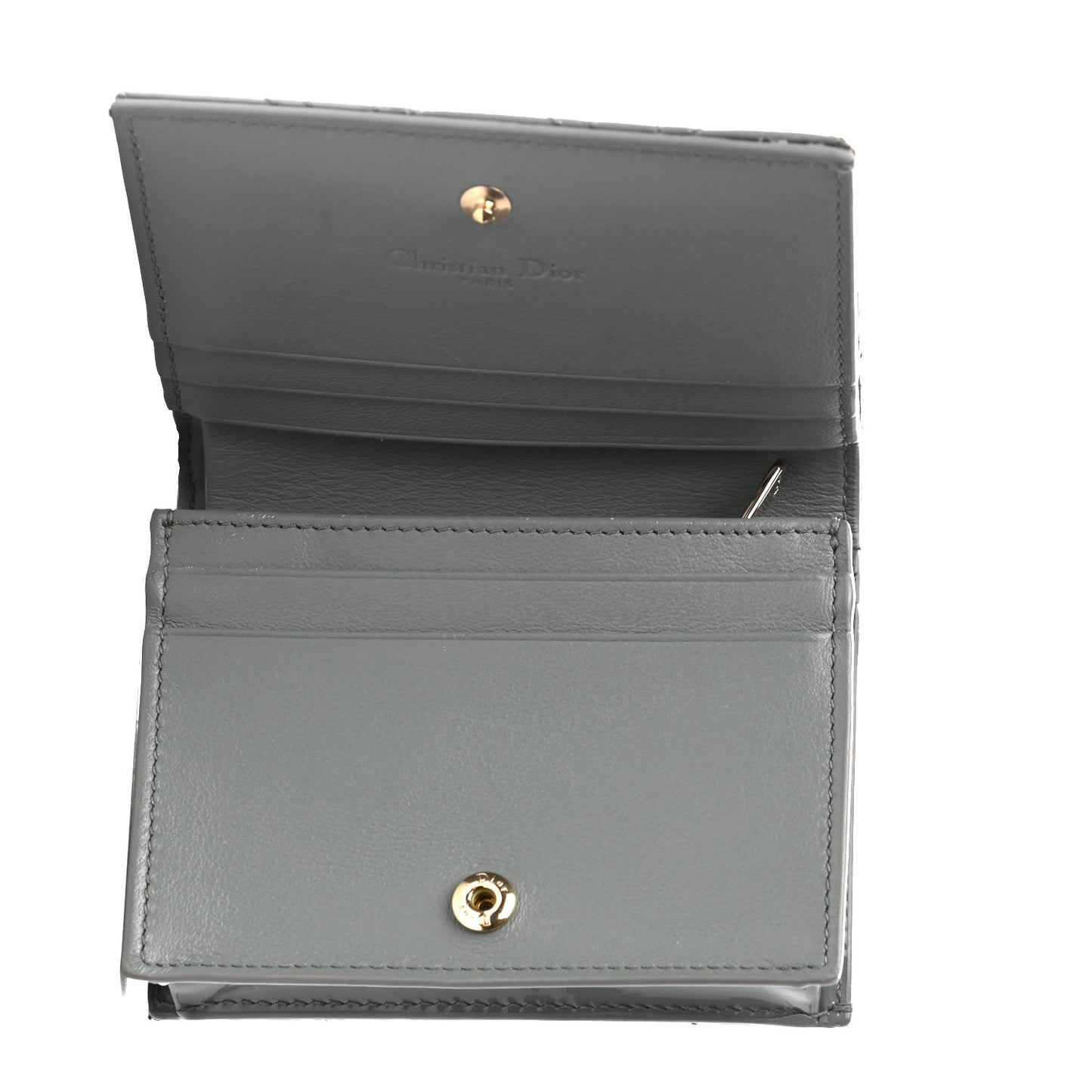 Patent Cannage Mini Lady Dior Wallet Gray Stone