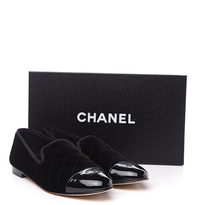 Chanel Velvet Quilted Cap Toe Womens CC Loafers 41 Black 9 of 9