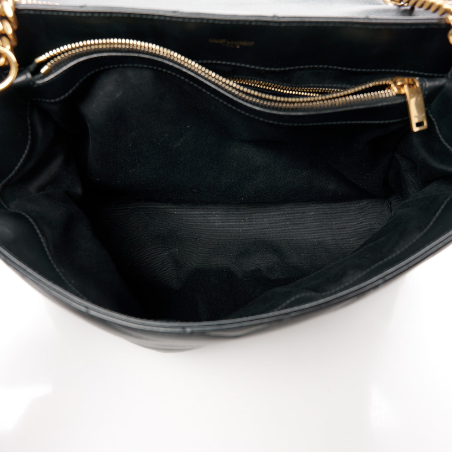 Calfskin Y Quilted Monogram Large Loulou Chain Satchel Black